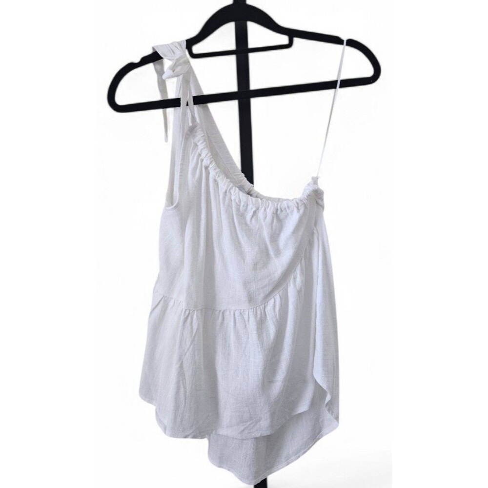 Petal + Pup One Shoulder Top Women's Size XS White Linen Blend Flowy